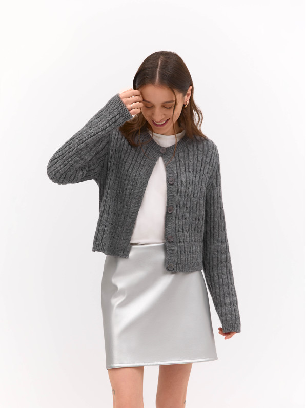 Silver colour eco leather mini skirt