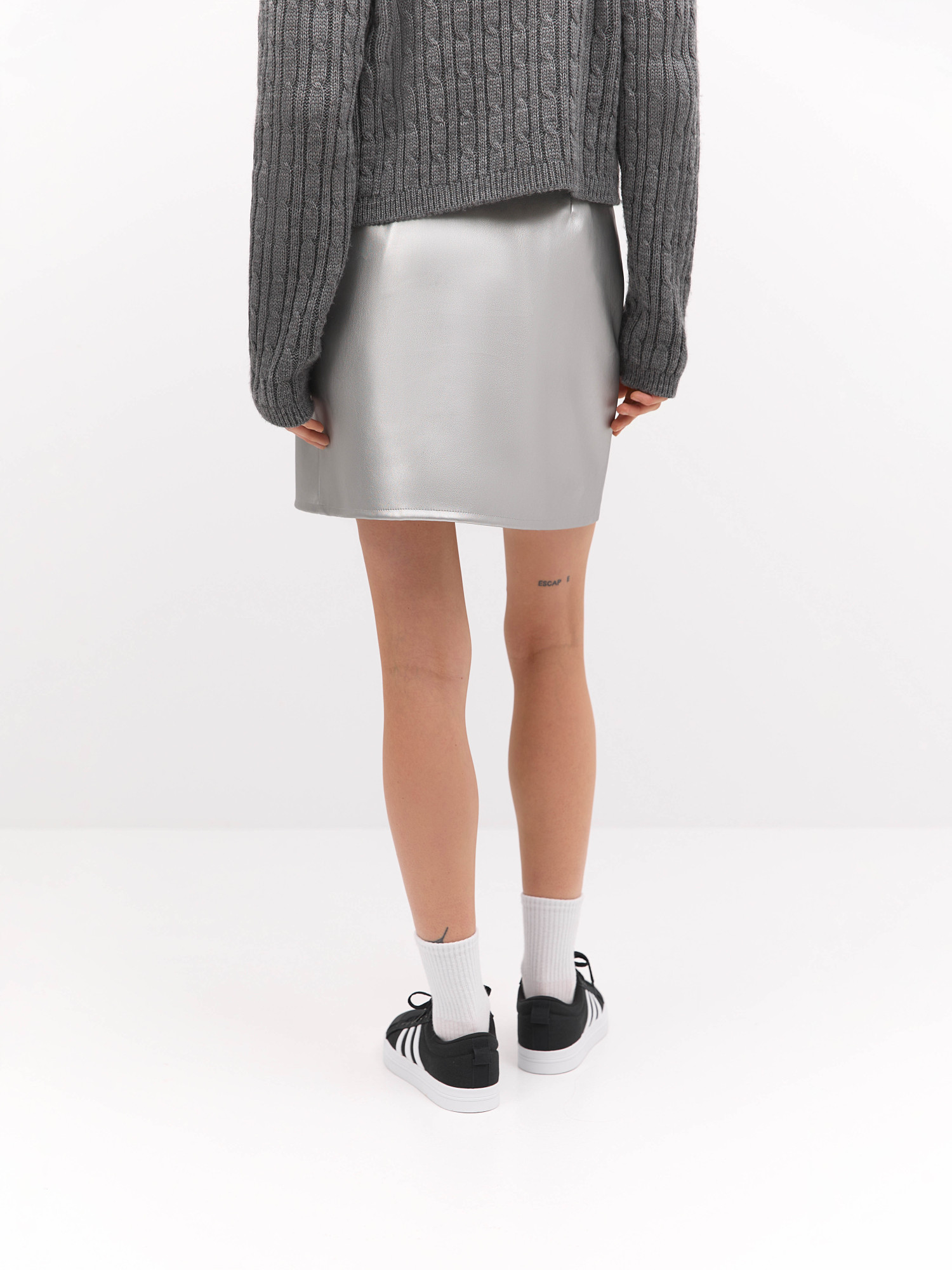 Silver colour eco leather mini skirt