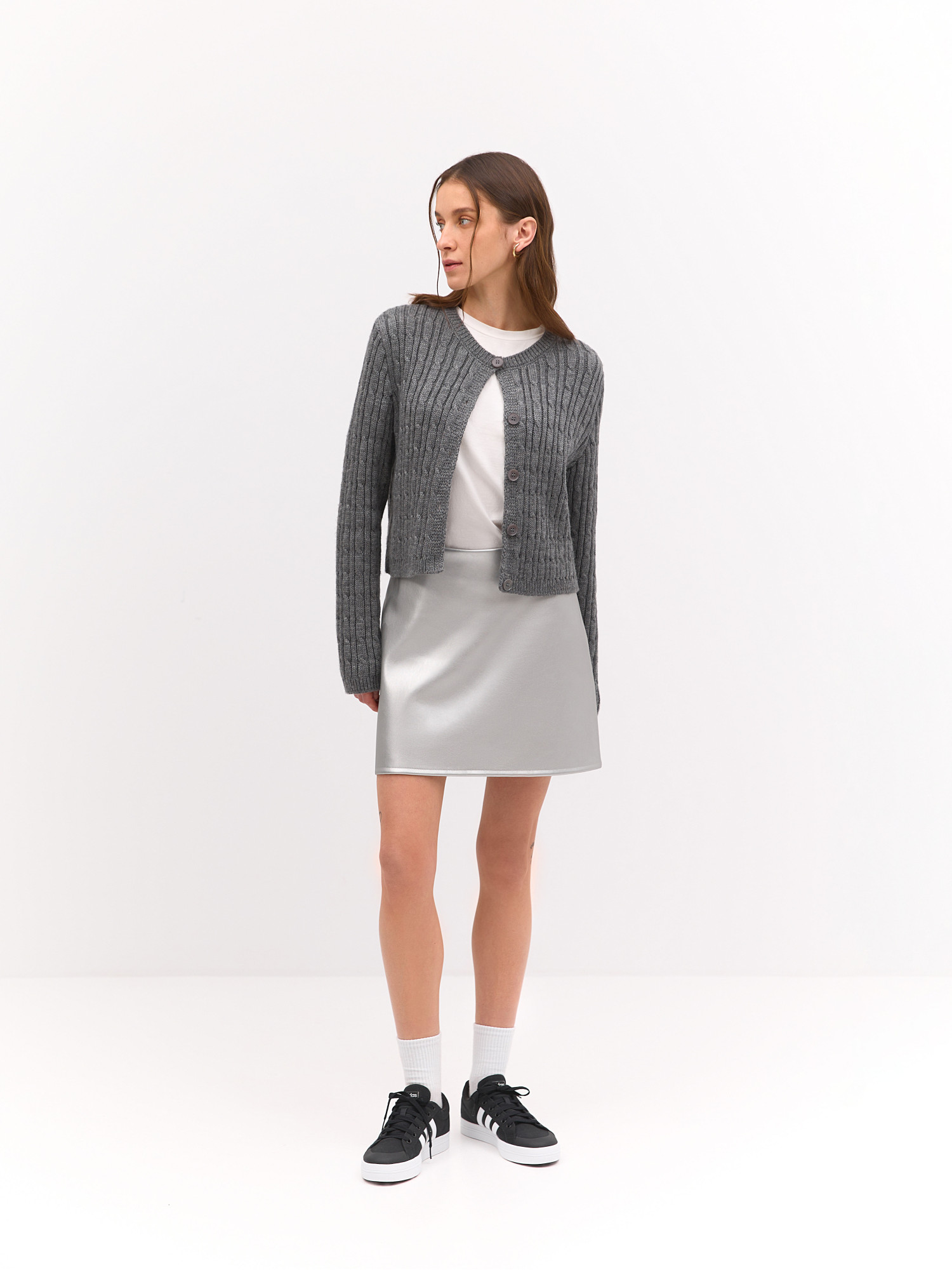Silver colour eco leather mini skirt