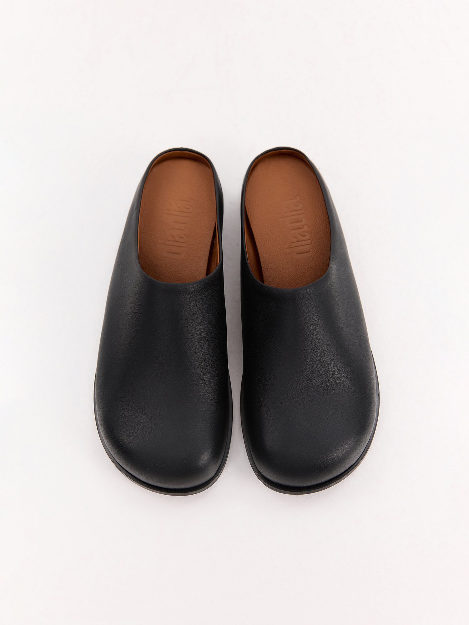 Black leather mules