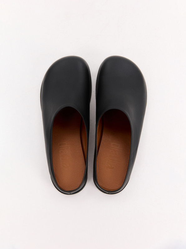 Black leather mules