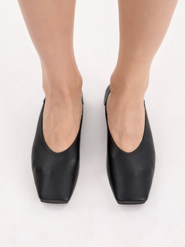 Black leather ballet flats