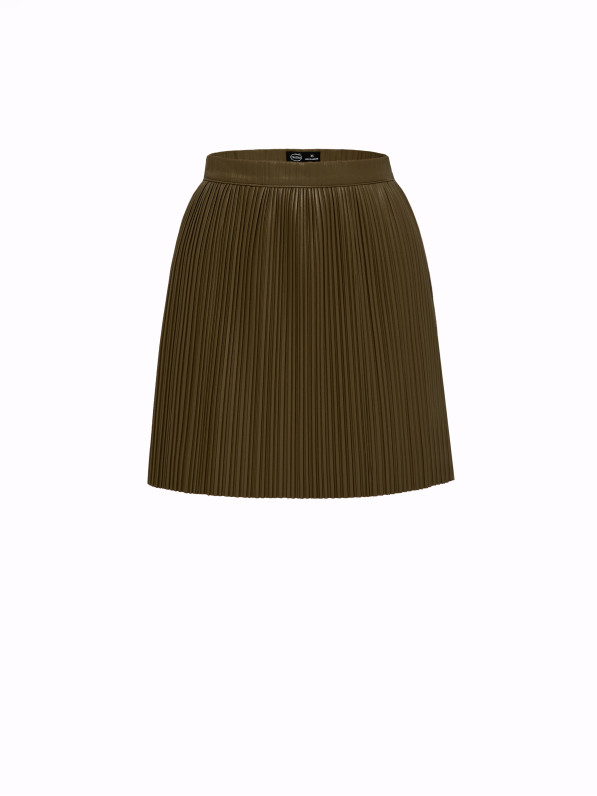 Khaki skirt is made of eco-leather