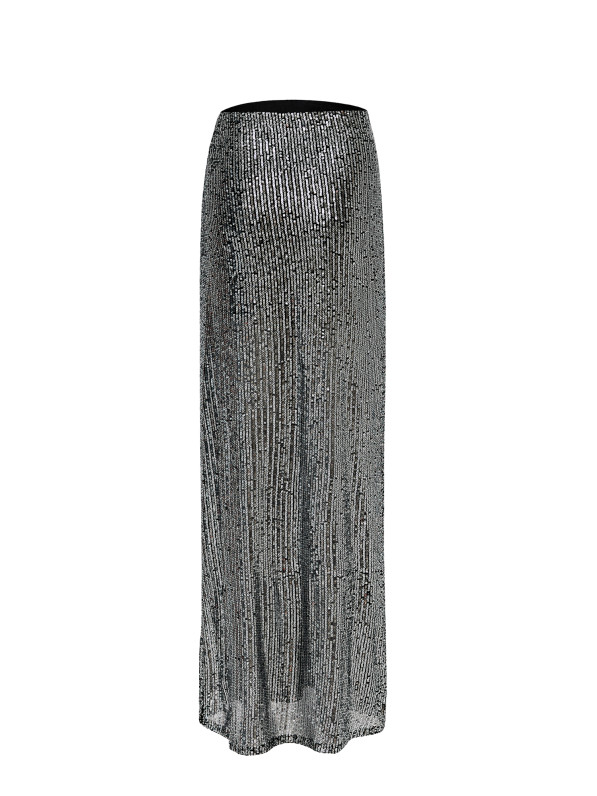 Silver maxi skirt with frills