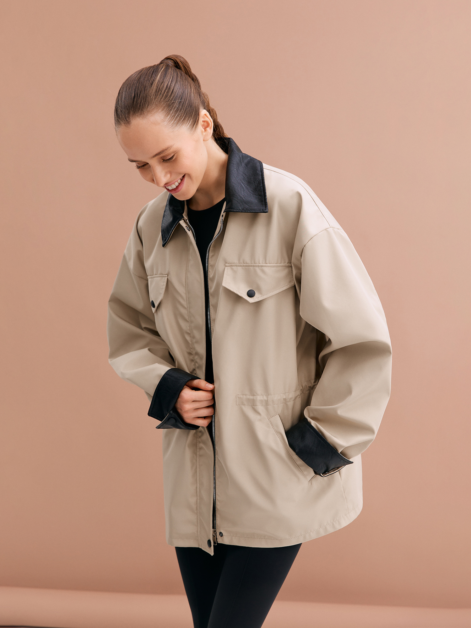 Beige jacket with collar