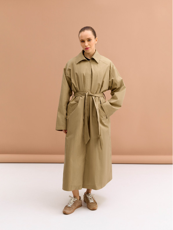 Beige oversized trench coat