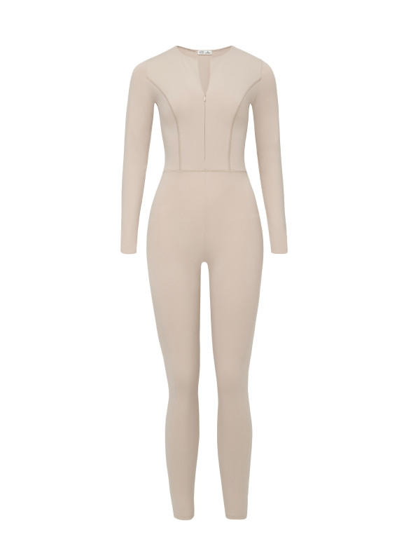 Beige long sleeve jumpsuit