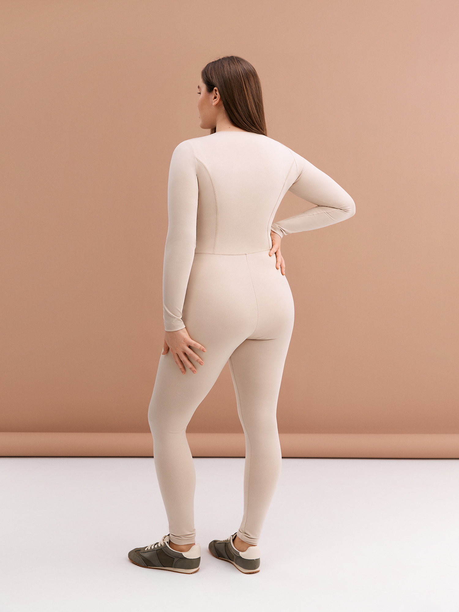 Beige long sleeve jumpsuit