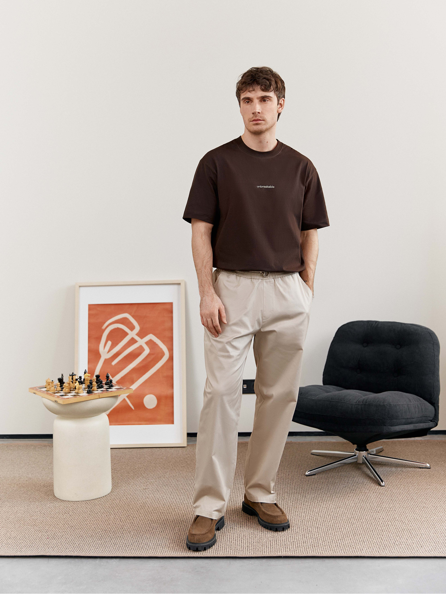 Men's beige cotton trousers