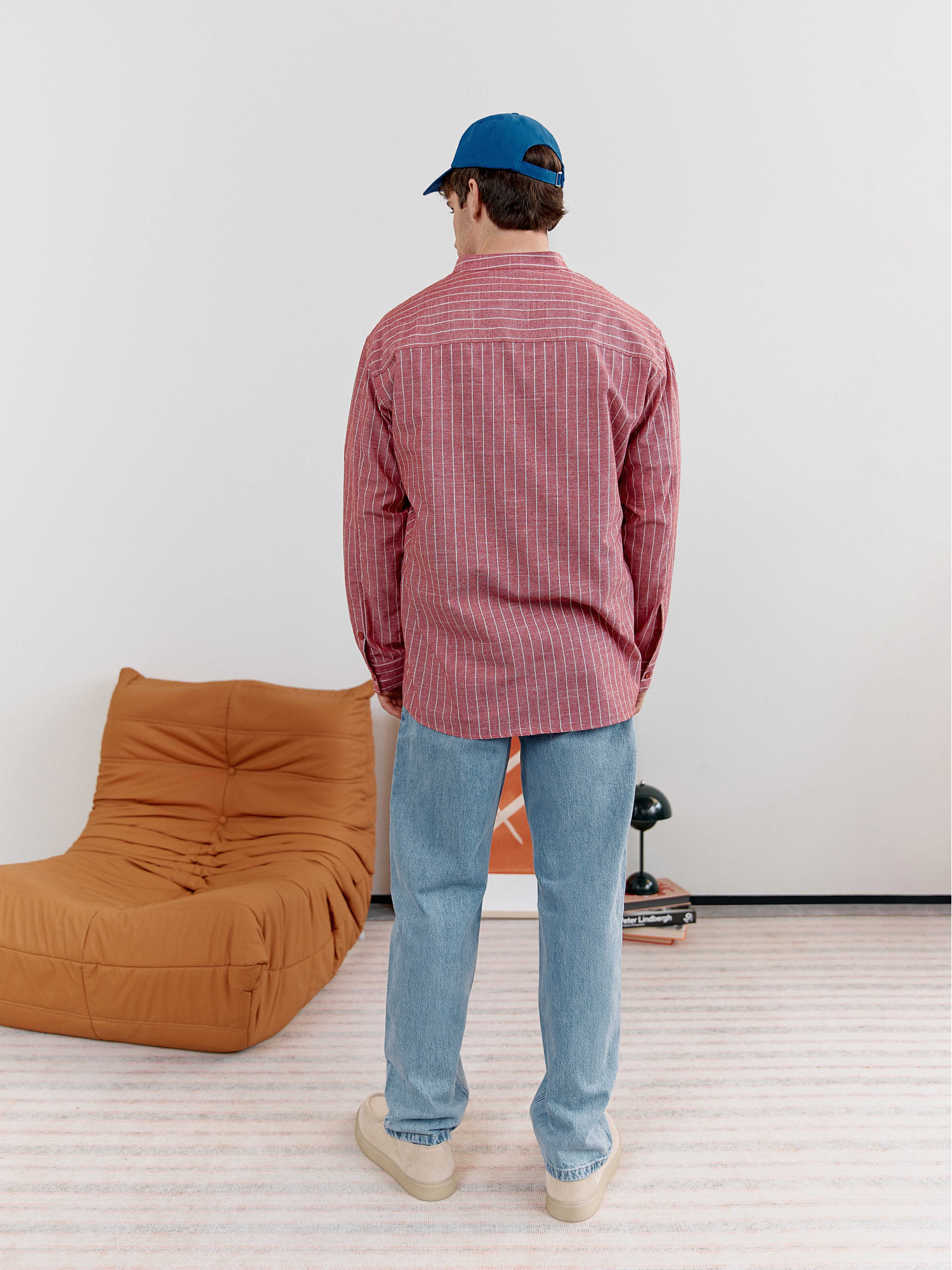 Men's burgundy striped shirt