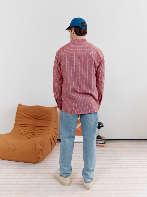 Men's burgundy striped shirt