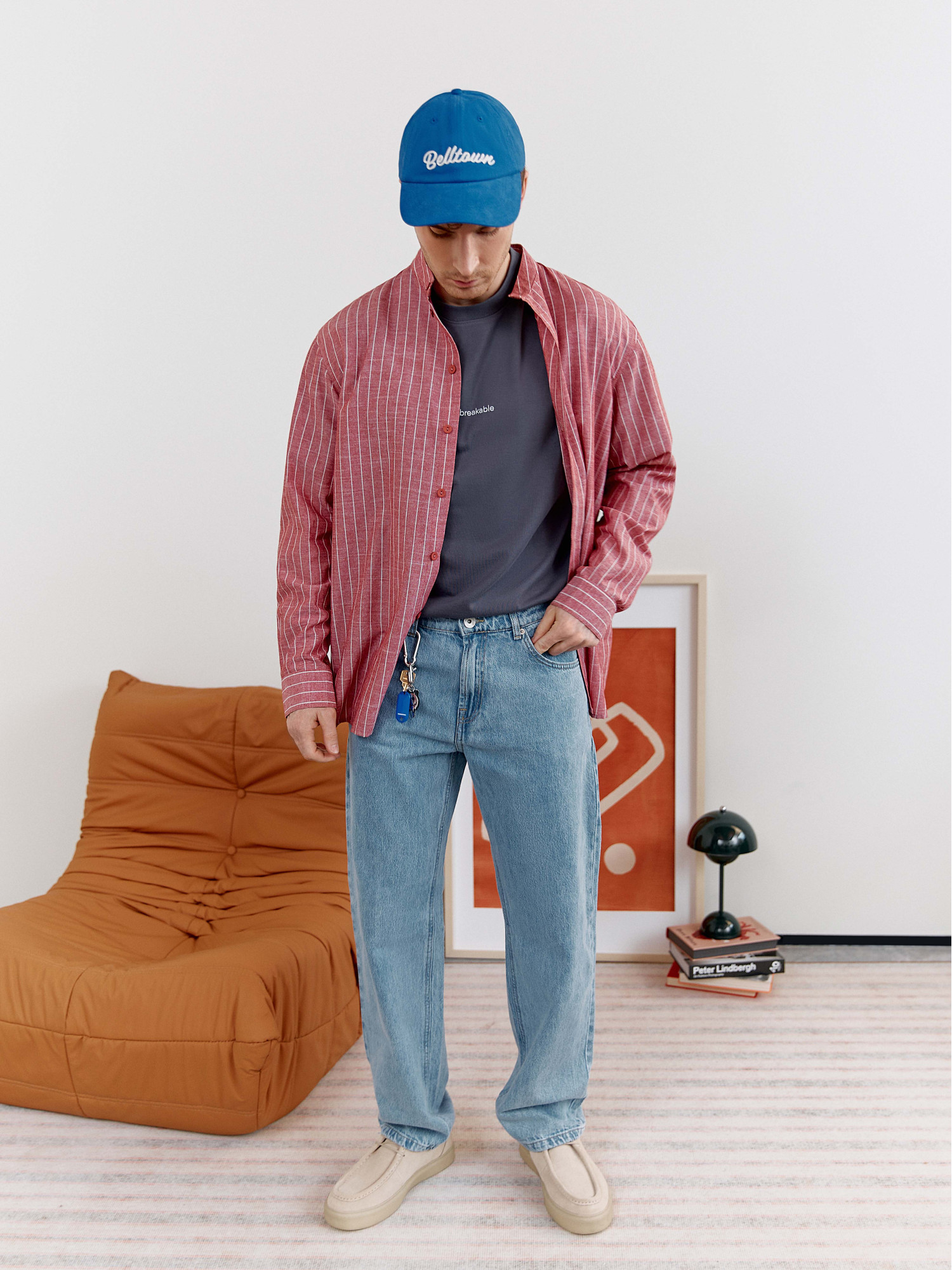 Men's burgundy striped shirt