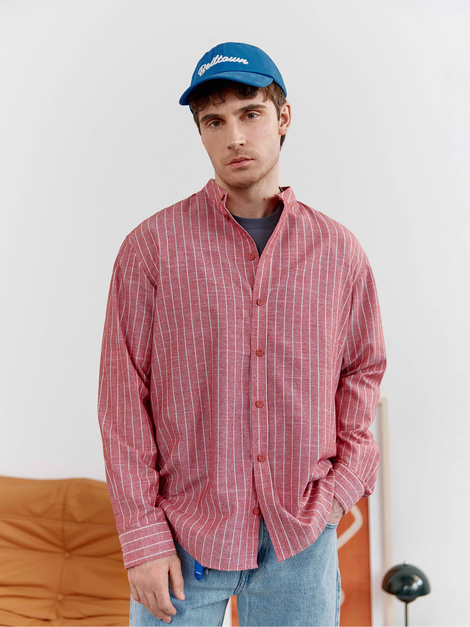 Men's burgundy striped shirt