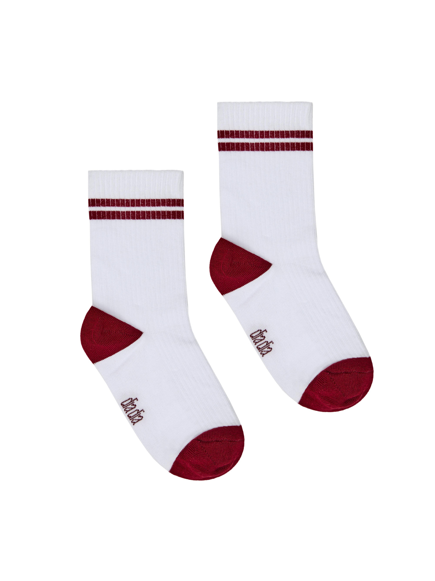 White socks in a burgundy stripe