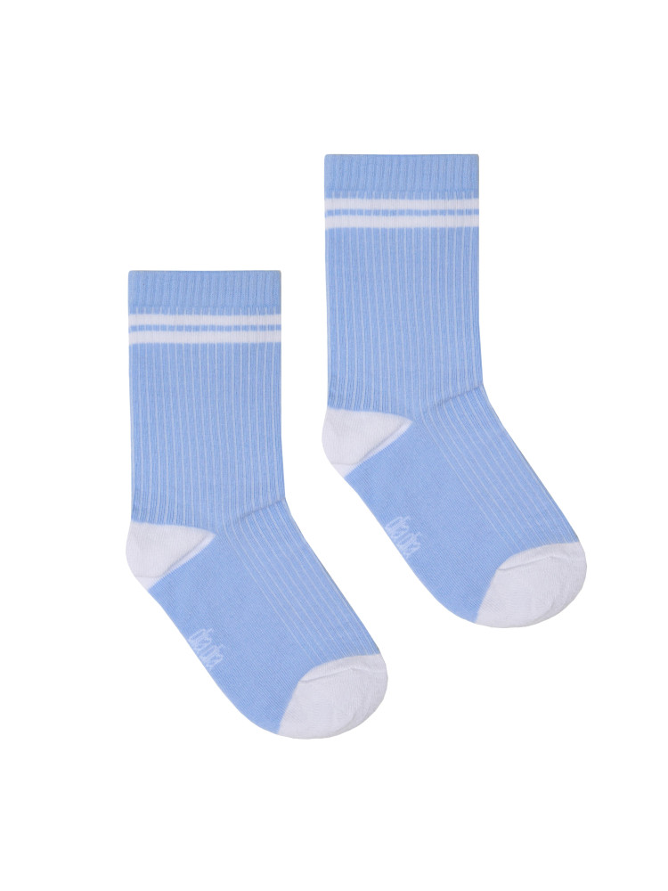 Blue socks in a white stripe
