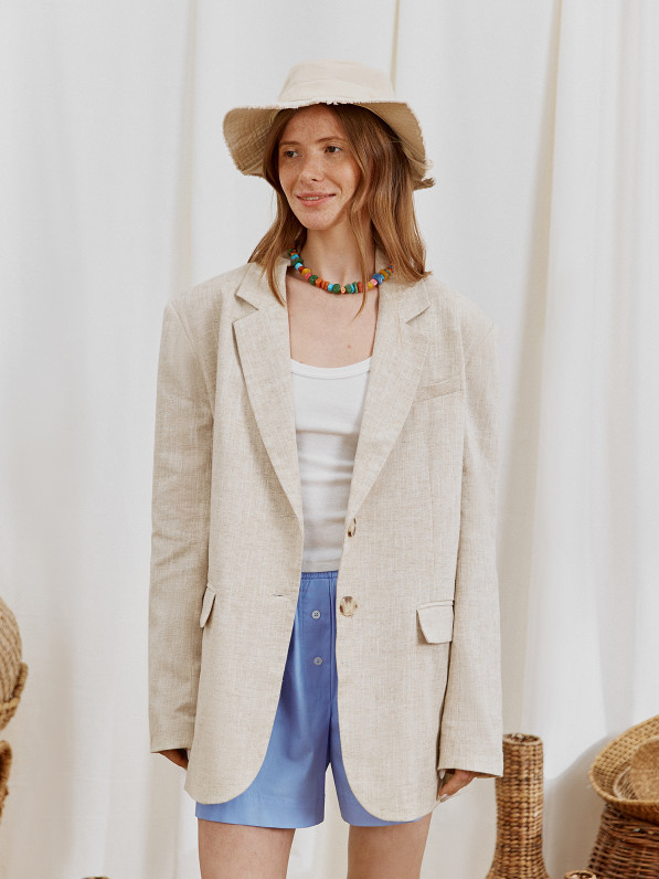 Linen jacket, melange, beige