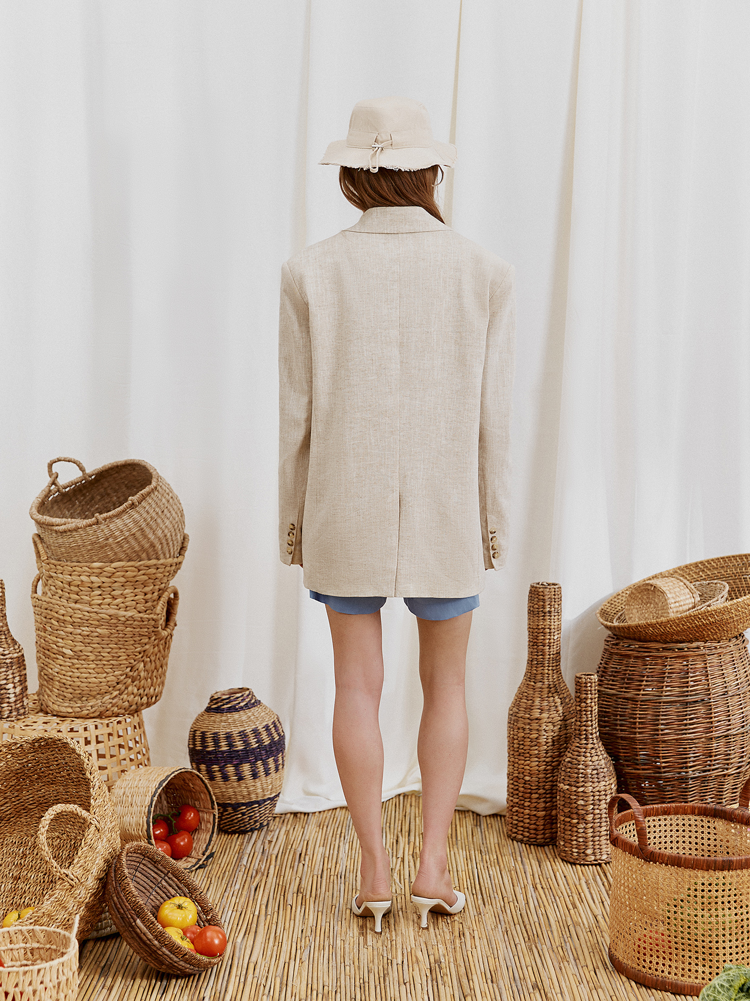 Linen jacket, melange, beige