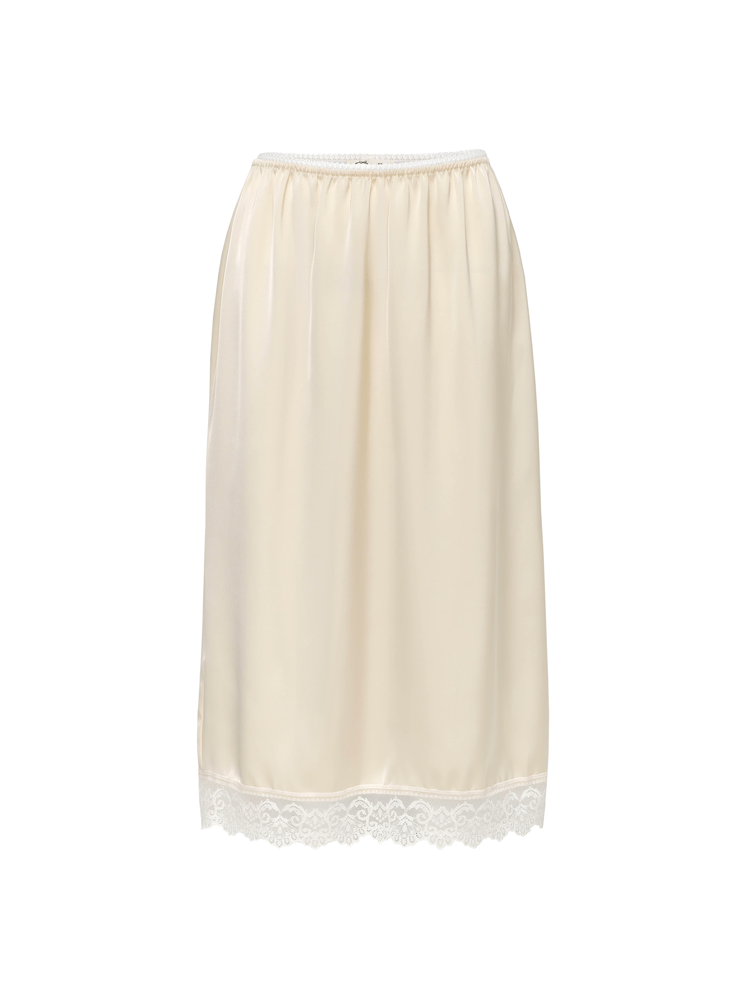 Satin skirt with lace, milky
