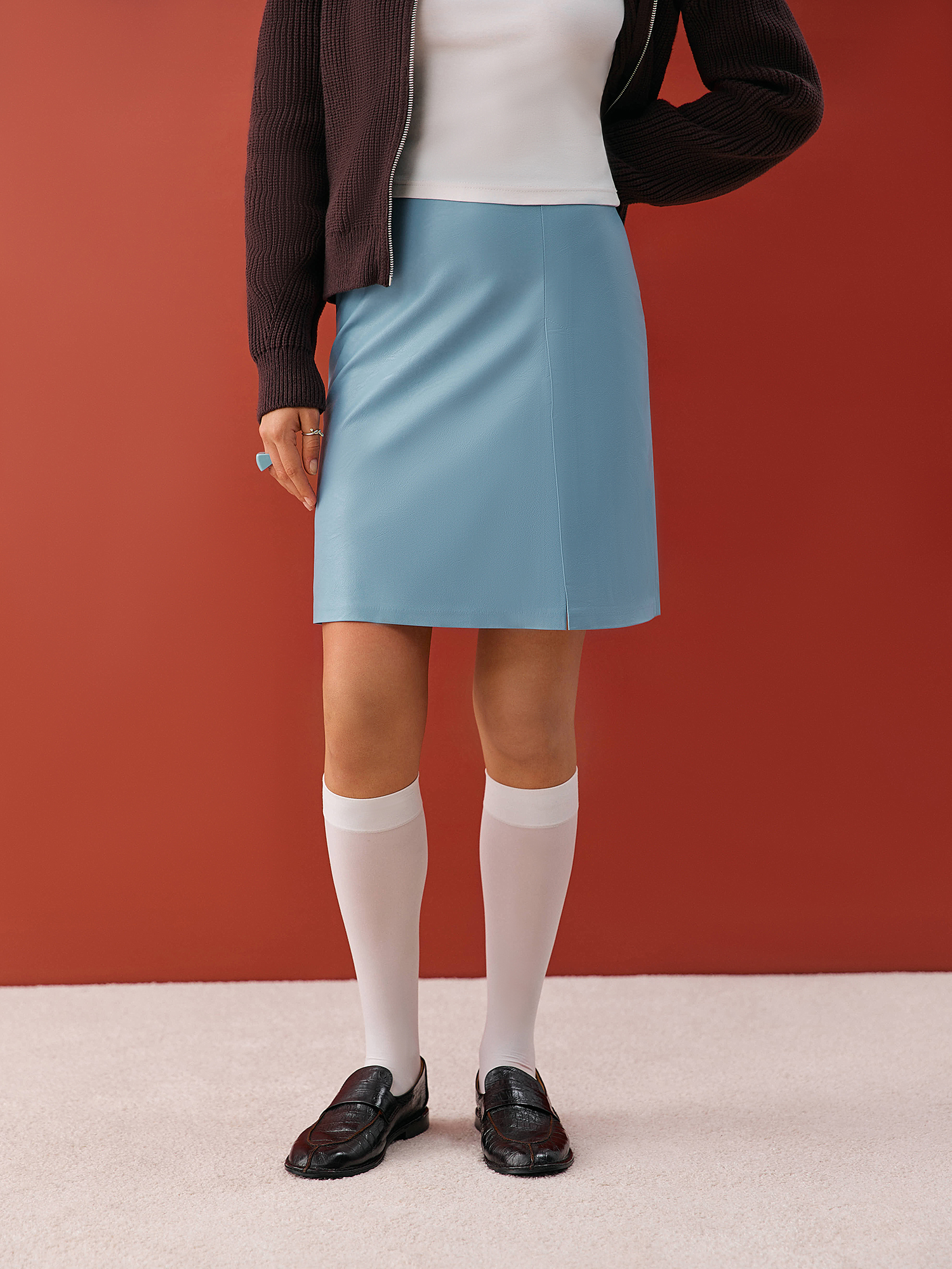 Eco-leather skirt, blue