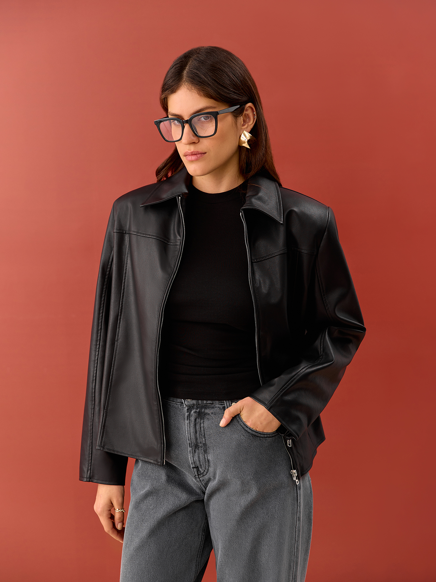 Faux leather jacket, black