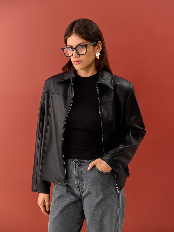 Faux leather jacket, black