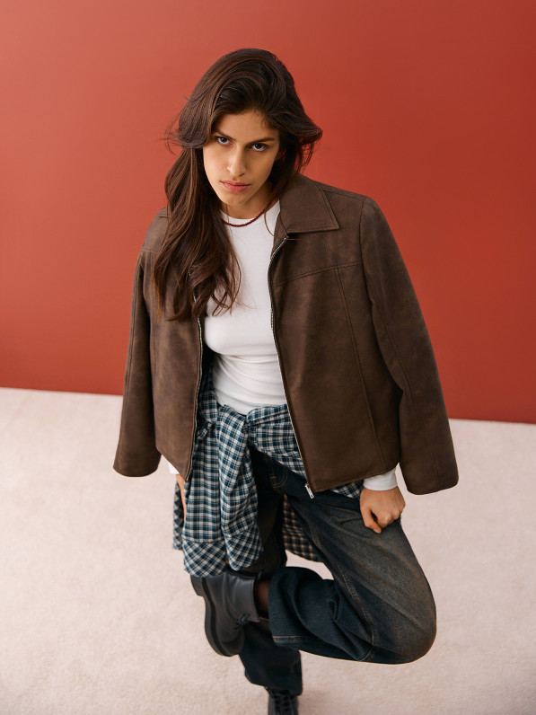 Faux leather jacket, brown
