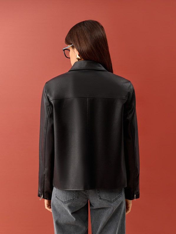 Faux leather jacket, black