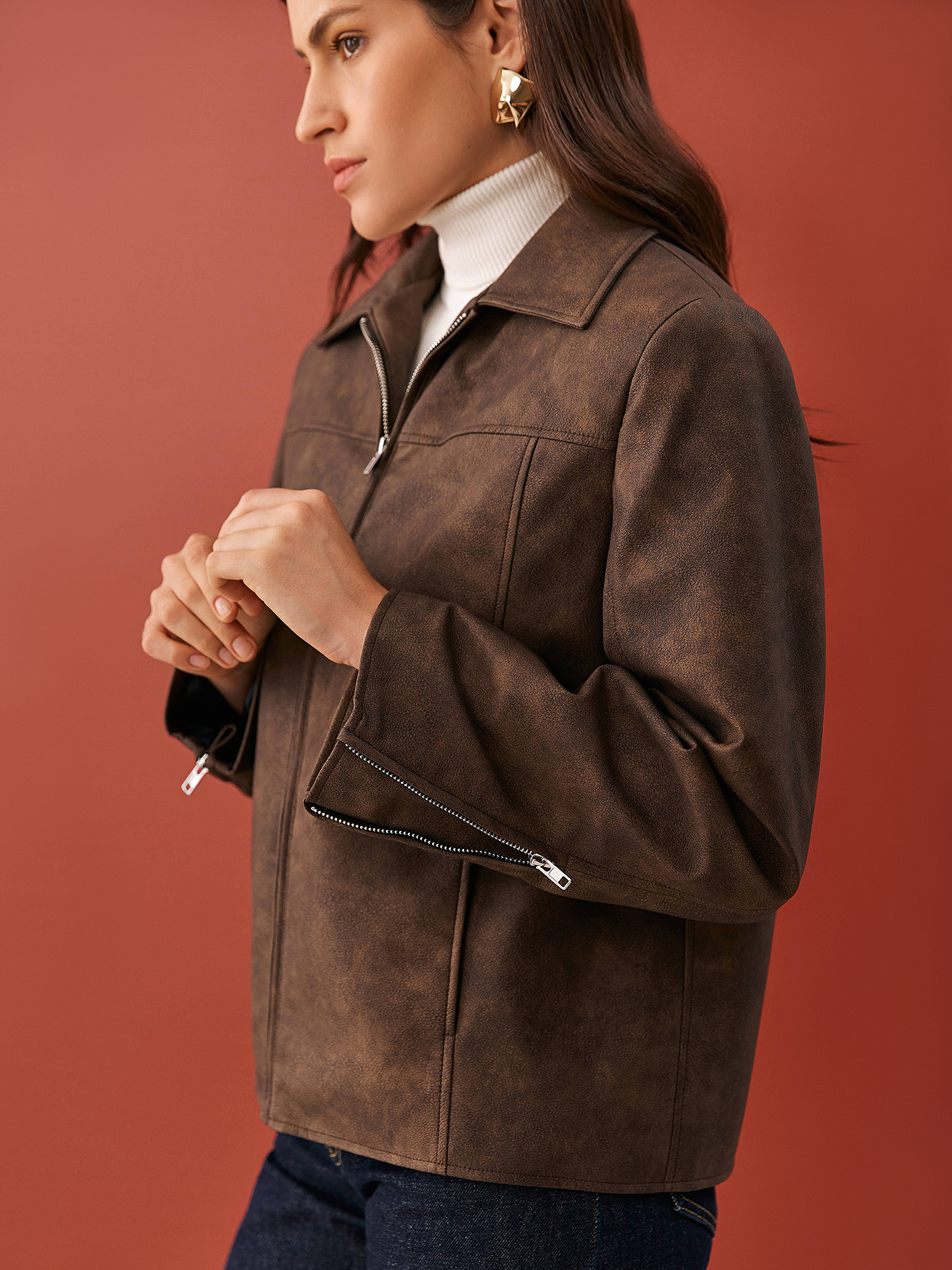 Faux leather jacket, brown