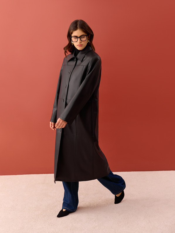 Faux leather coat, black