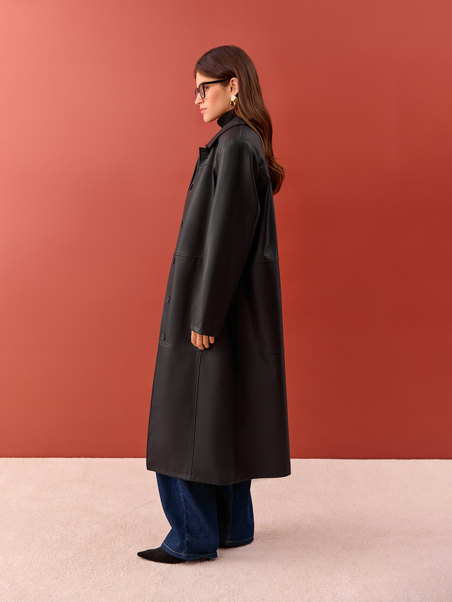 Faux leather coat, black