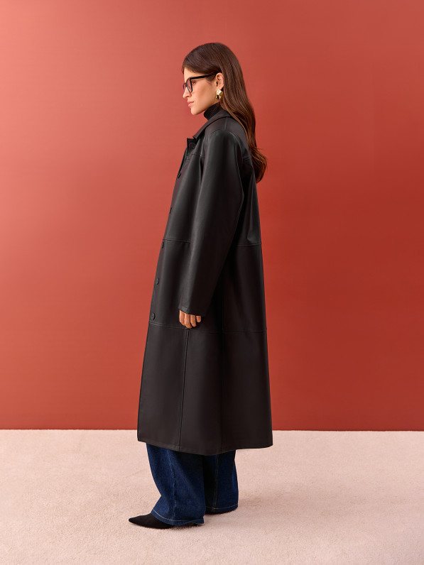 Faux leather coat, black