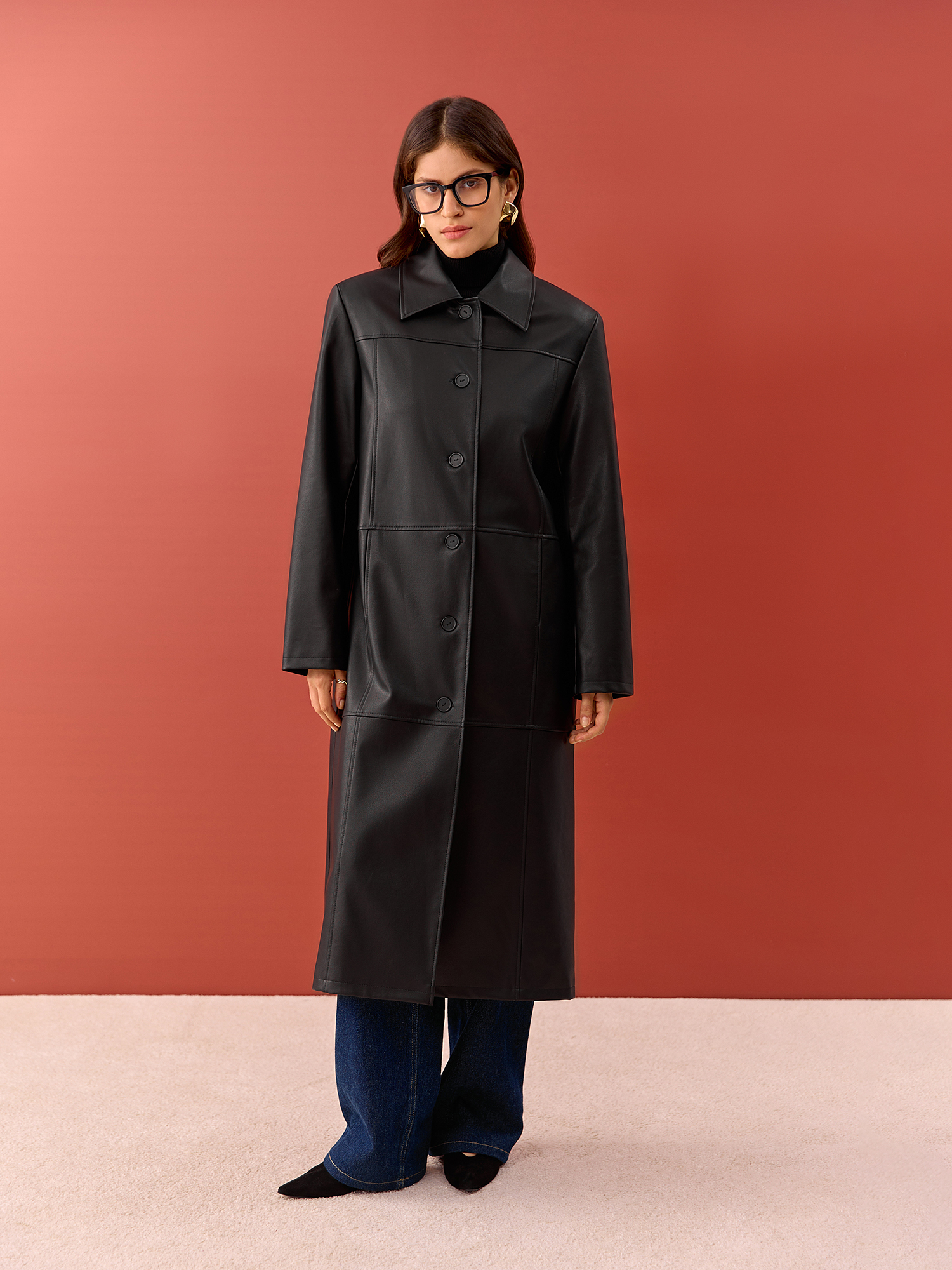 Faux leather coat, black