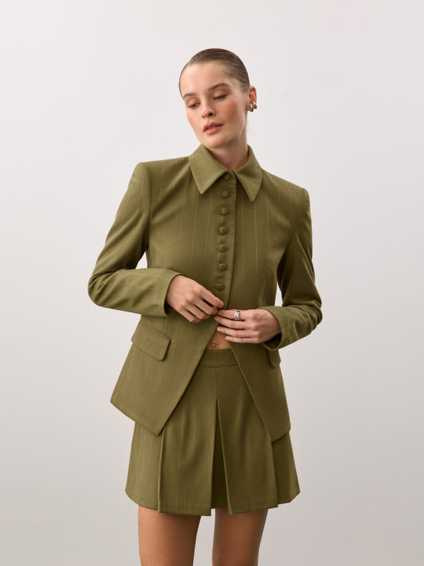 Mini skirt with pleats, olive