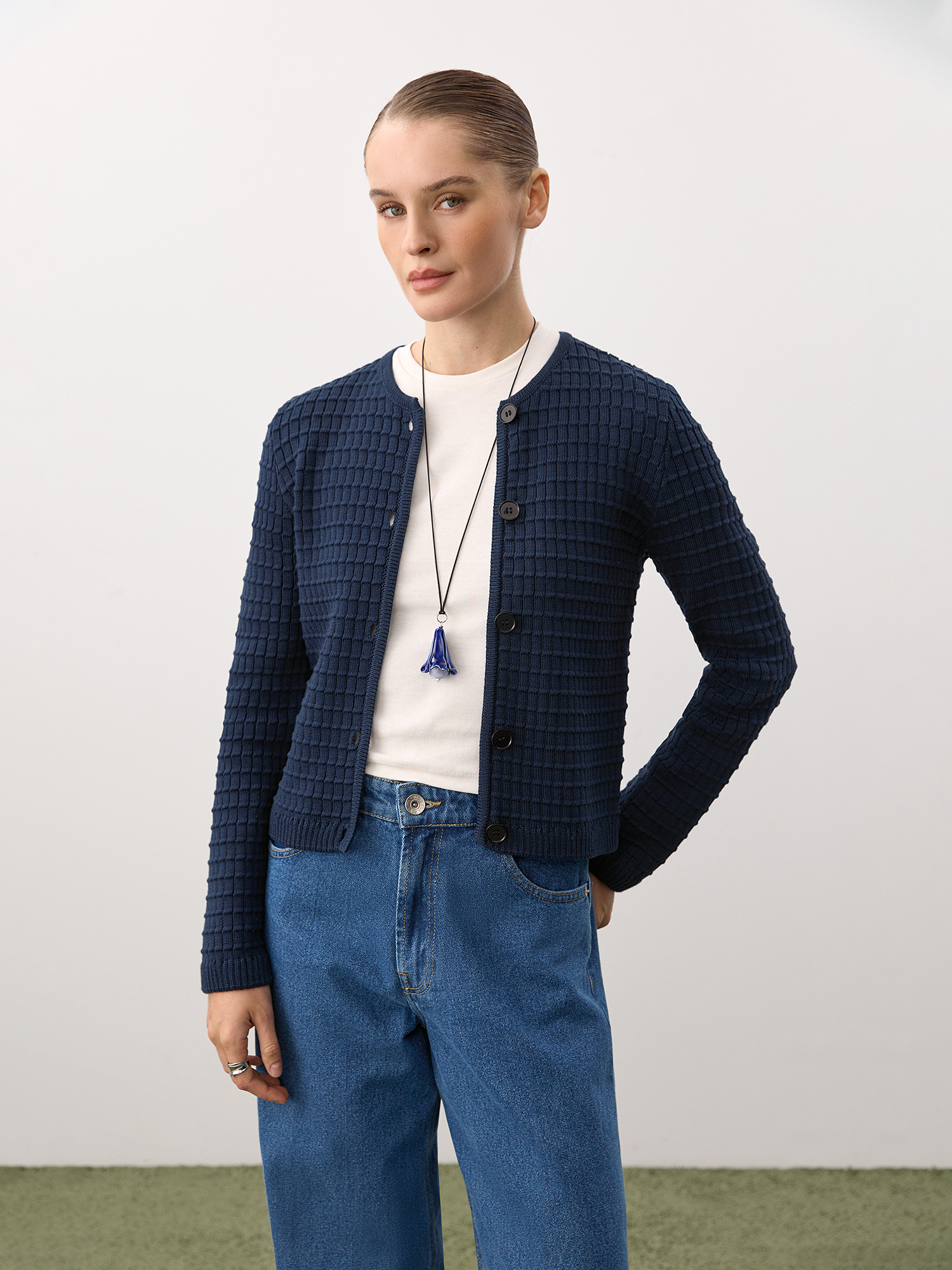 Knitted cardigan, blue