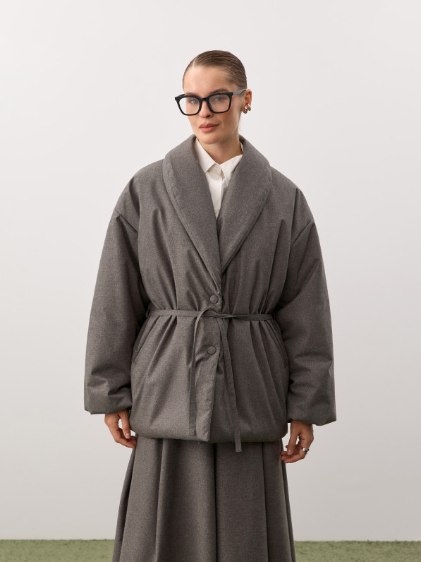 Oversized jacket with shawl collar, gray