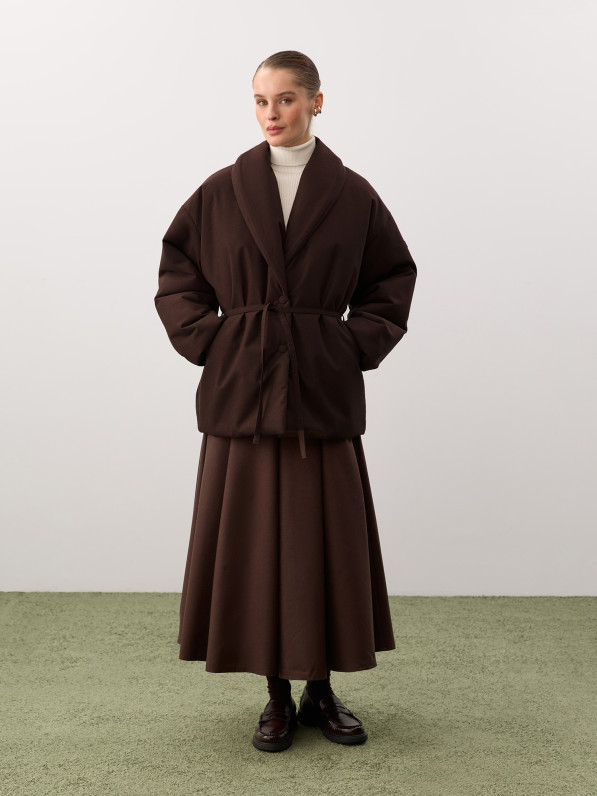 Oversized jacket with shawl collar, brown