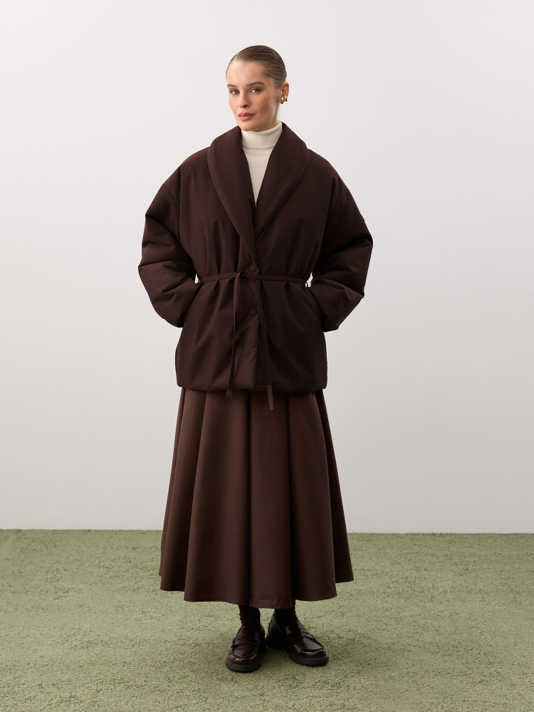 Oversized jacket with shawl collar, brown