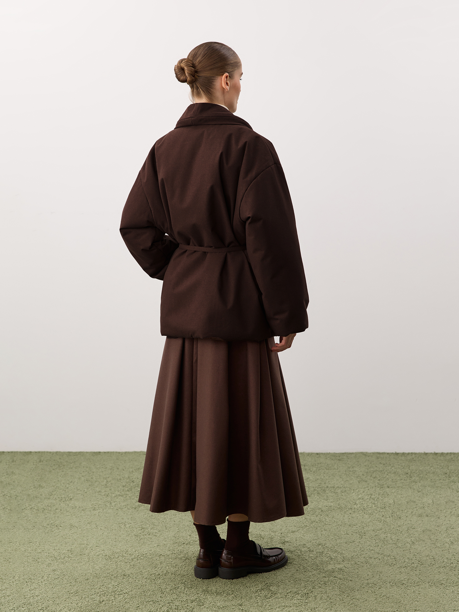 Oversized jacket with shawl collar, brown