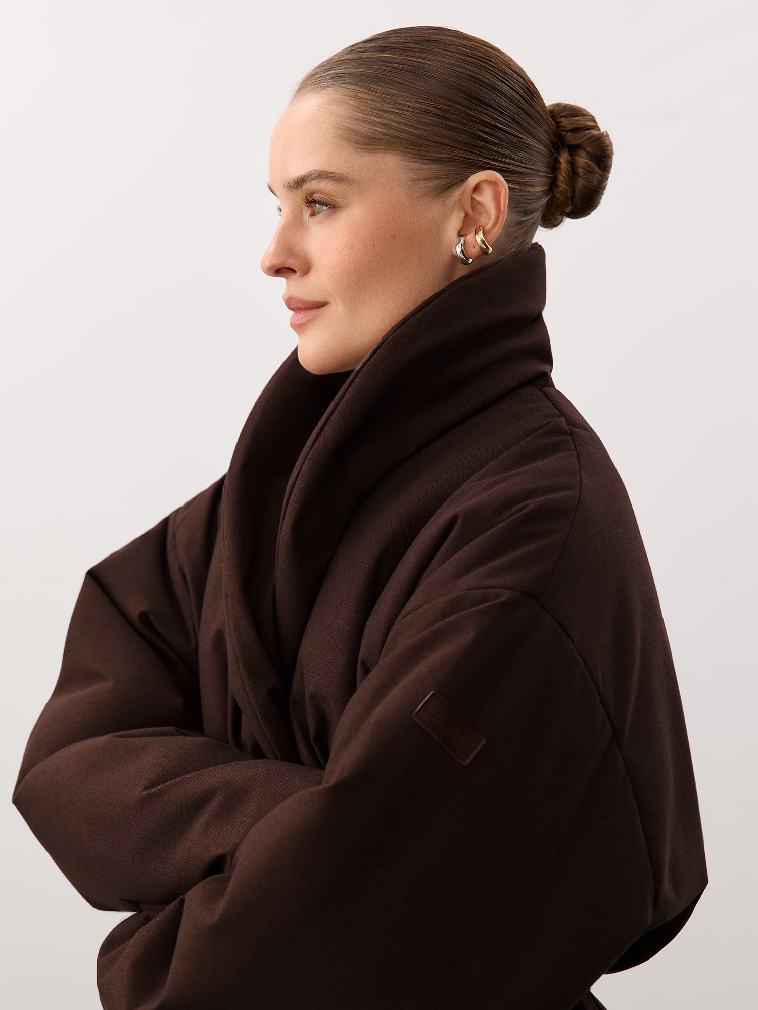 Oversized jacket with shawl collar, brown