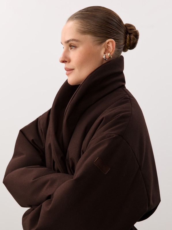 Oversized jacket with shawl collar, brown