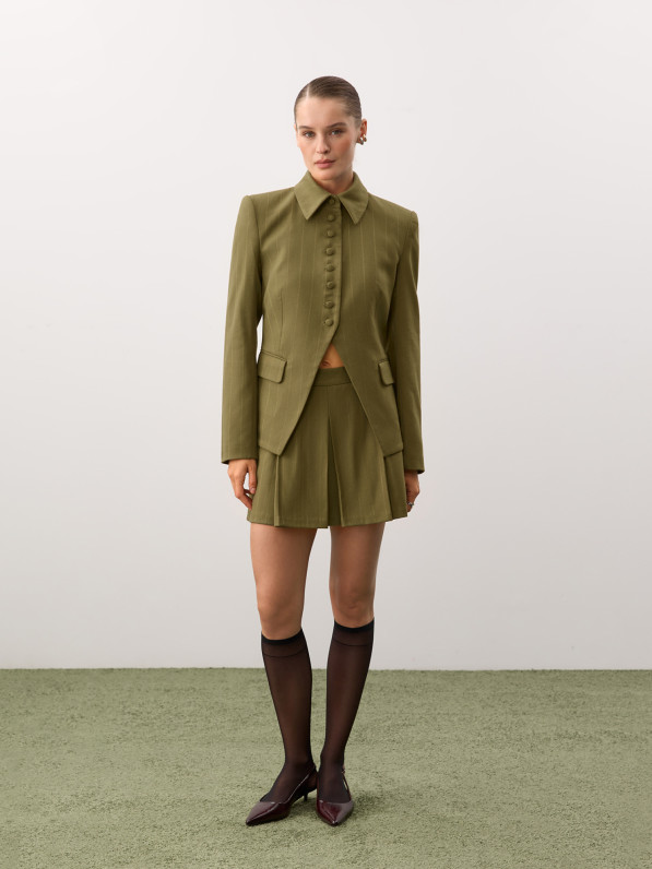 Fitted button-down jacket, olive