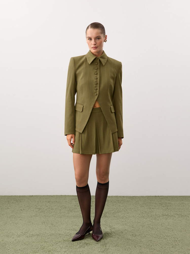Fitted button-down jacket, olive