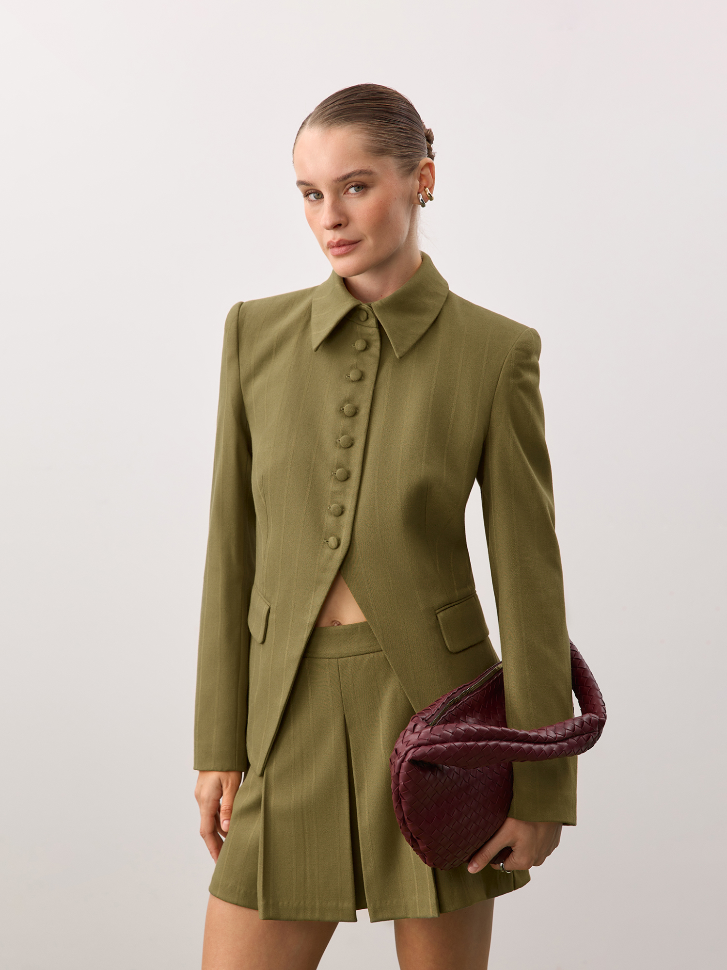 Fitted button-down jacket, olive