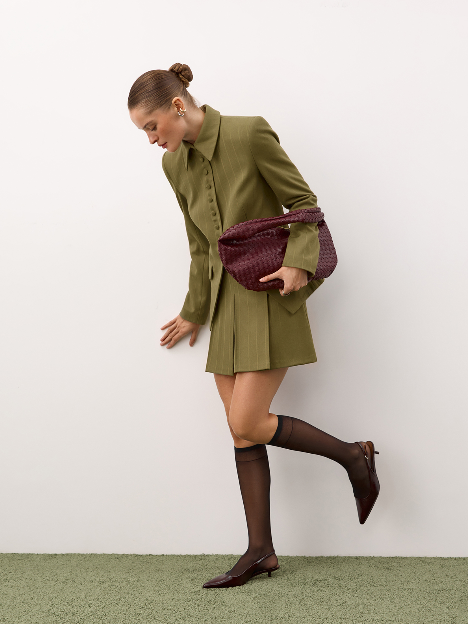 Fitted button-down jacket, olive