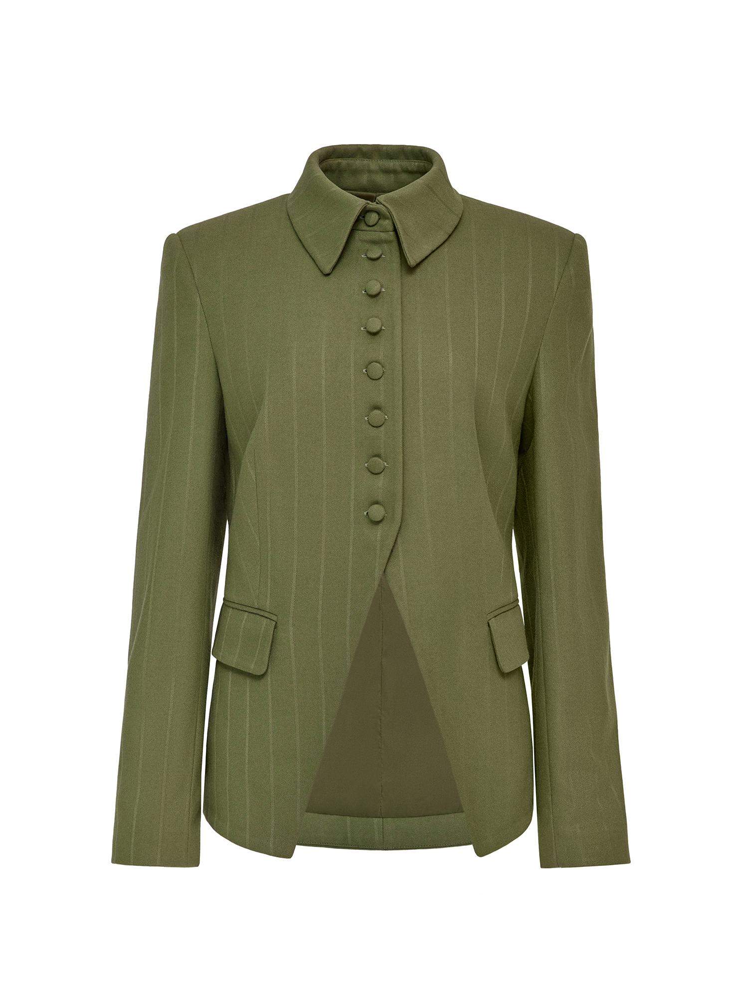 Fitted button-down jacket, olive
