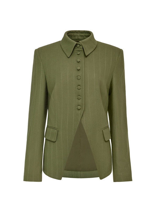 Fitted button-down jacket, olive