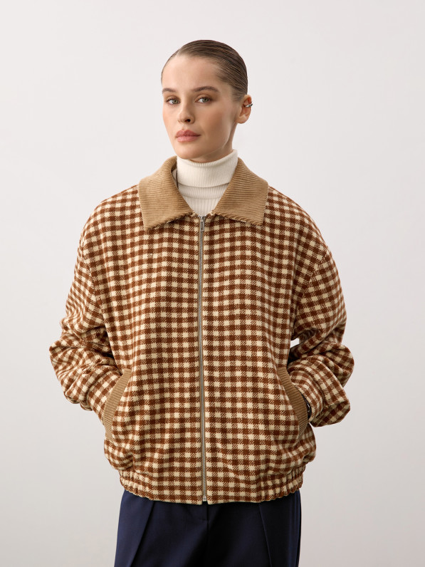 Checked wool bomber jacket, brown