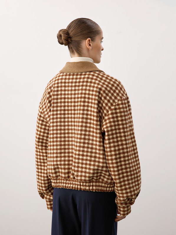 Checked wool bomber jacket, brown