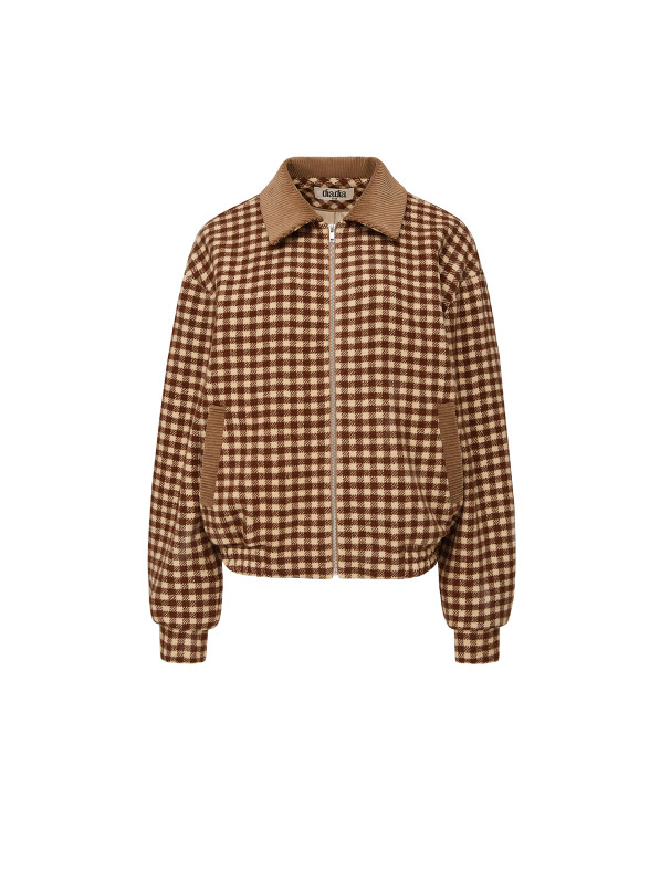 Checked wool bomber jacket, brown