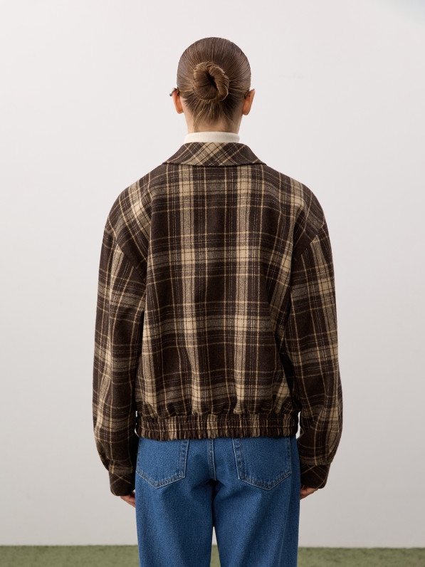 Checked wool bomber jacket, dark brown